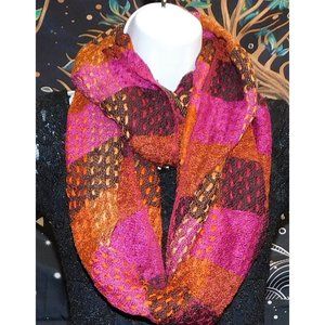 Brazen Pink And Orange Woven Infinity Scarf